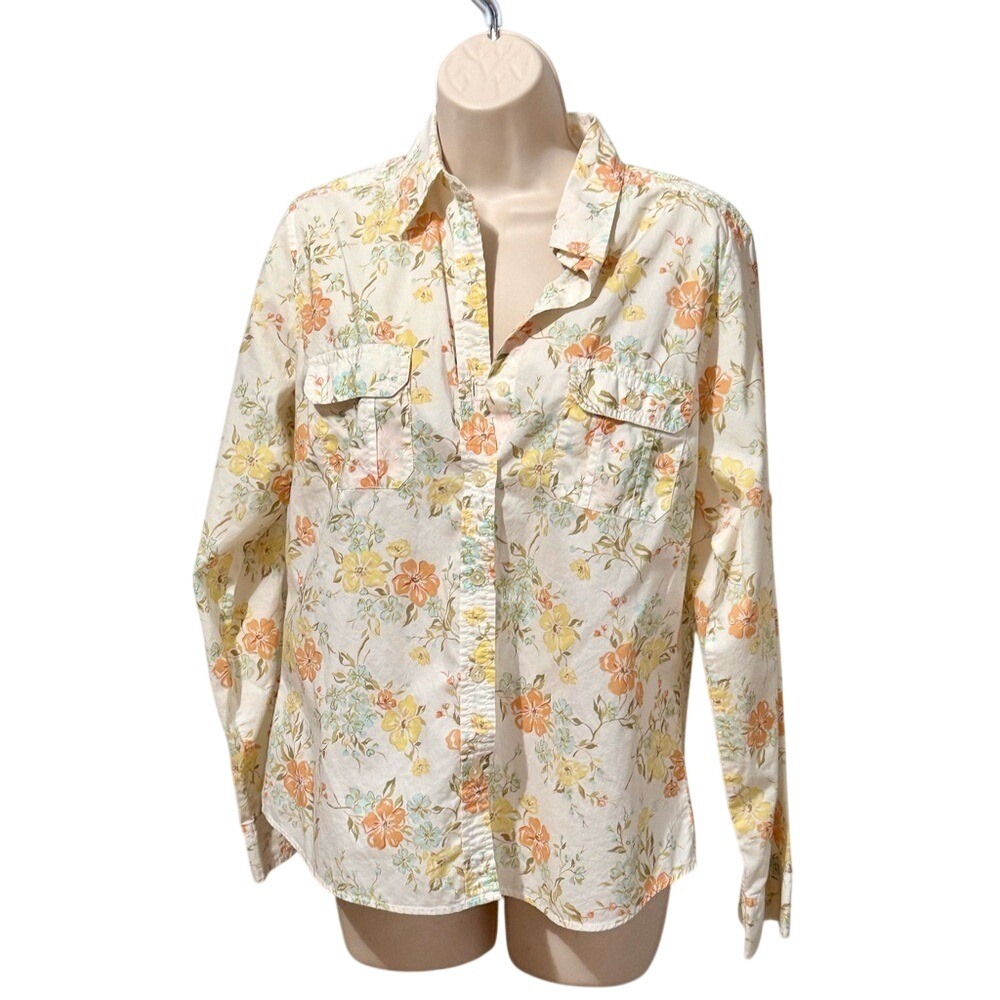 Eddie Bauer Floral Cotton Button Down Size M Cottage-core BoHo Festival